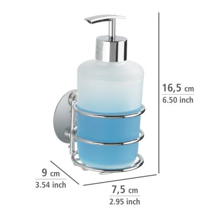 WENKO 18777100 - Dispensador de jabón TURBO-LOC redondo de acero, 7,5x16,5 cm, cromo brillante/blanco