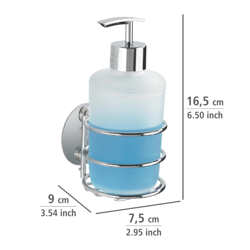 WENKO 18777100 - Dispensador de jabón TURBO-LOC redondo de acero, 7,5x16,5 cm, cromo brillante/blanco