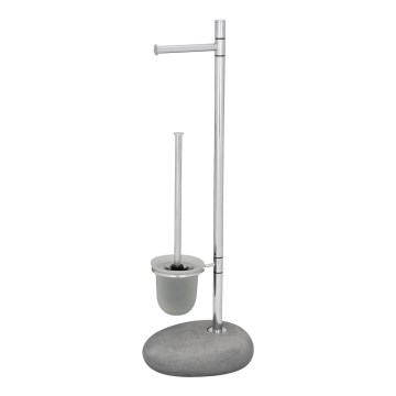 WENKO 19494100 - Cepillo de inodoro PEBBLE STONE 23,5x70 cm cromado brillante/gris/satinado