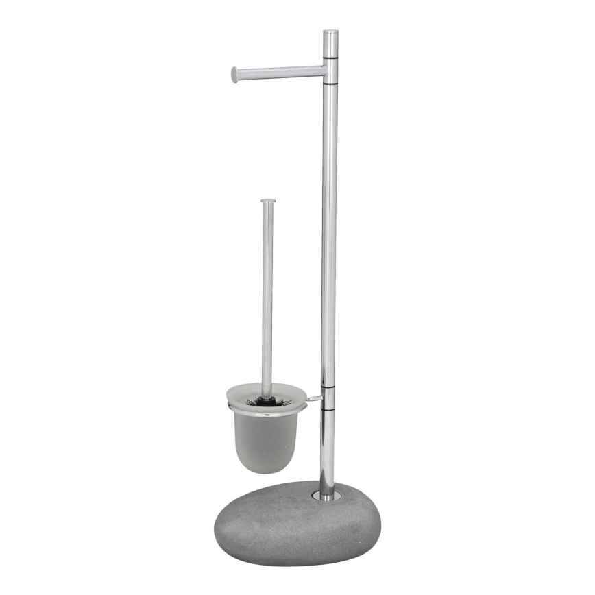 WENKO 19494100 - Cepillo de inodoro PEBBLE STONE 23,5x70 cm cromado brillante/gris/satinado