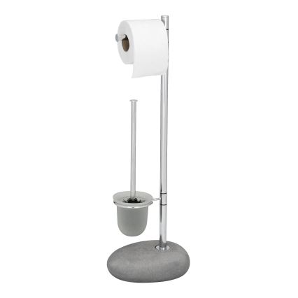 WENKO 19494100 - Cepillo de inodoro PEBBLE STONE 23,5x70 cm cromado brillante/gris/satinado
