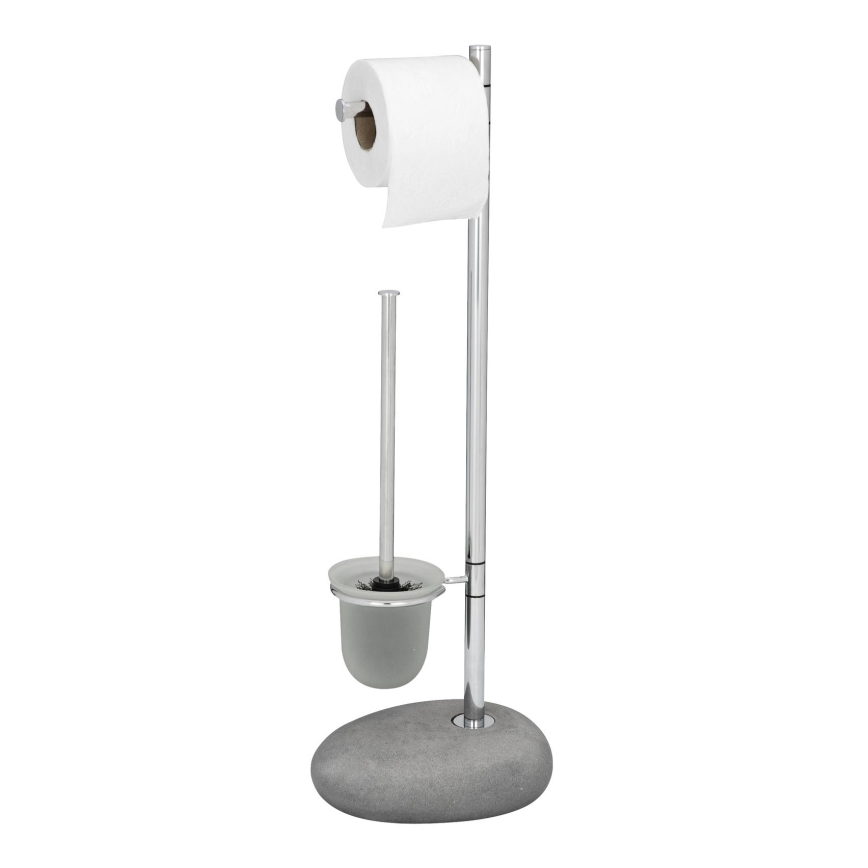 WENKO 19494100 - Cepillo de inodoro PEBBLE STONE 23,5x70 cm cromado brillante/gris/satinado