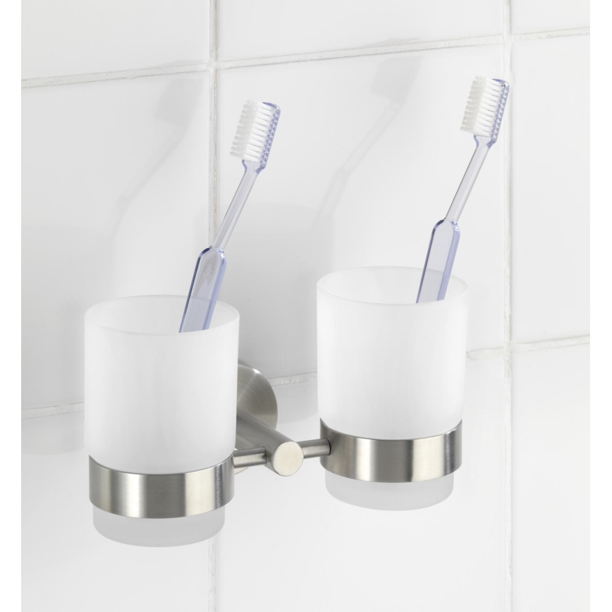 WENKO 19638100 - Soporte para cepillos de dientes BOSIO MATT 17,5x9,5 cm acero inoxidable/plateado