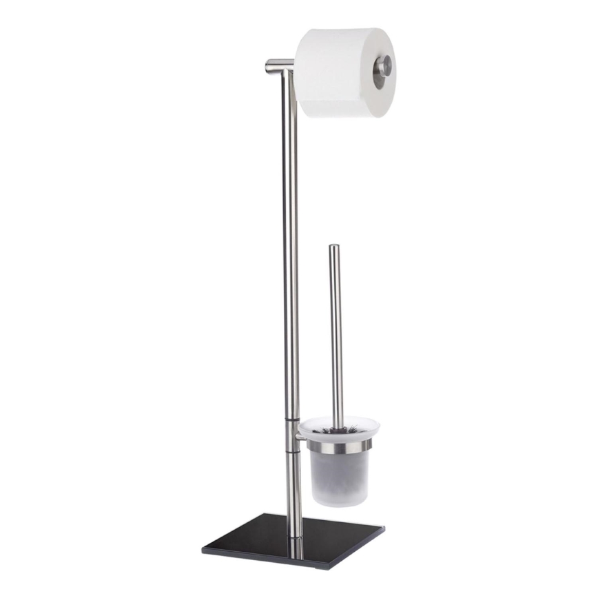 WENKO 20391100 - Cepillo para inodoro LIMA 23,5x69 cm acero inoxidable/satinado/negro
