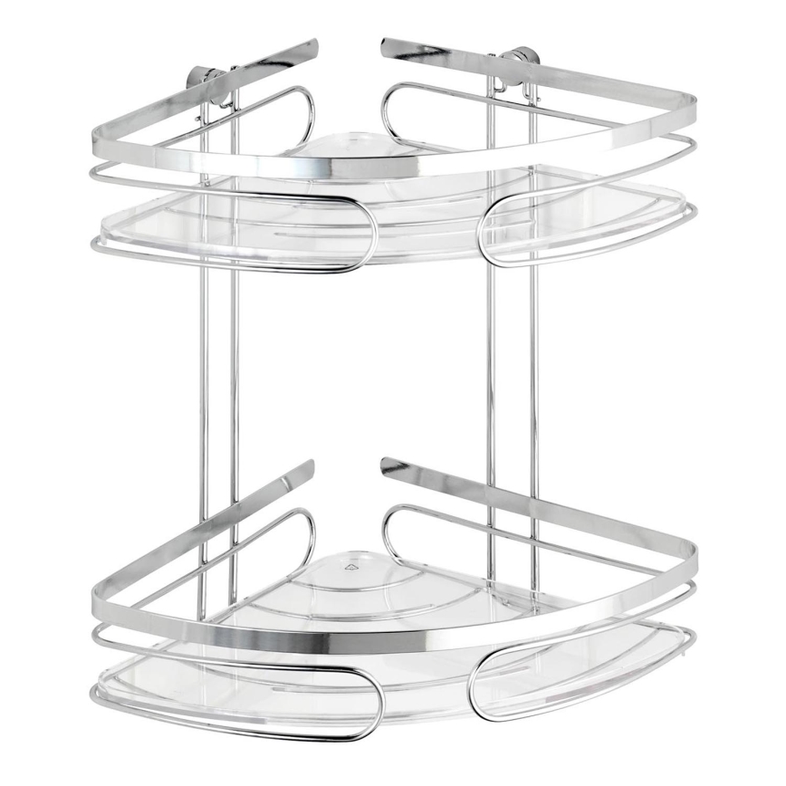 WENKO 20412100 - Estantería de esquina PREMIUM de acero inoxidable, 26,5 x 27,5 cm, acabado plateado