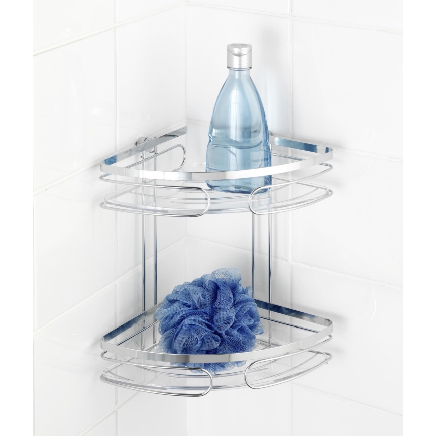 WENKO 20412100 - Estantería de esquina PREMIUM de acero inoxidable, 26,5 x 27,5 cm, acabado plateado
