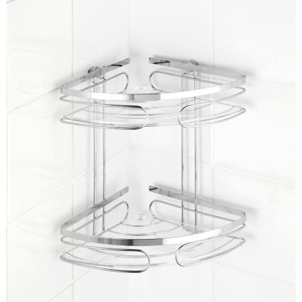 WENKO 20412100 - Estantería de esquina PREMIUM de acero inoxidable, 26,5 x 27,5 cm, acabado plateado