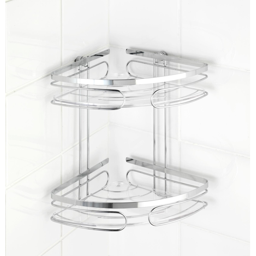 WENKO 20412100 - Estantería de esquina PREMIUM de acero inoxidable, 26,5 x 27,5 cm, acabado plateado