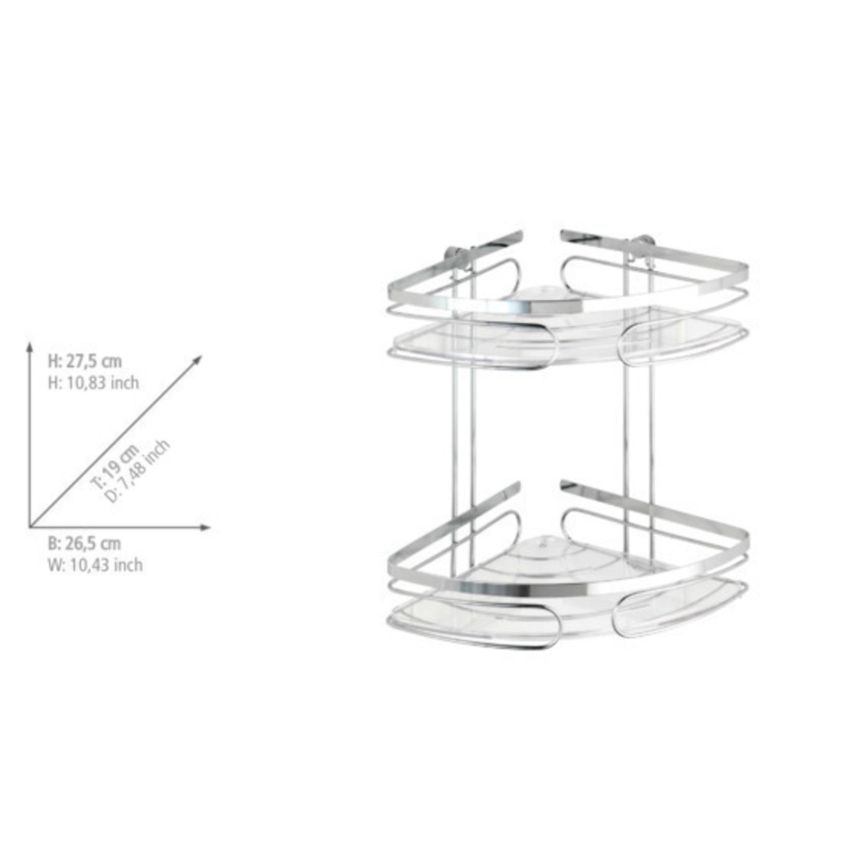 WENKO 20412100 - Estantería de esquina PREMIUM de acero inoxidable, 26,5 x 27,5 cm, acabado plateado