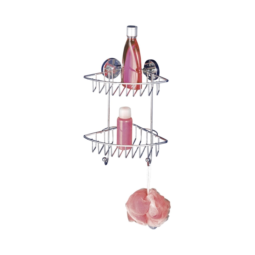WENKO 20888100-Estantería de esquina VACUUM-LOC RUND STAH 22,5x29,5 cm cromo brillante