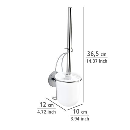 WENKO 20898100 - Cepillo para inodoro VACUUM-LOC MILAZZO 10x34 cm acero inoxidable/cromo brillante/blanco