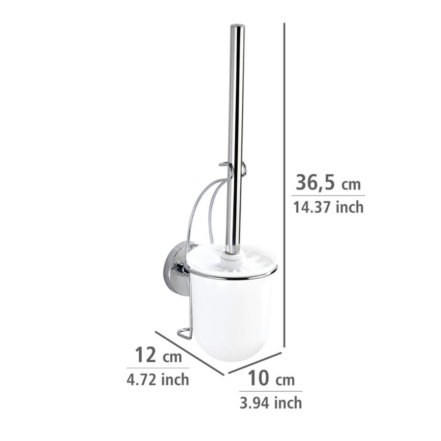 WENKO 20898100 - Cepillo para inodoro VACUUM-LOC MILAZZO 10x34 cm acero inoxidable/cromo brillante/blanco