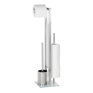 WENKO 21564100 - Cepillo de inodoro RIVALTA 18x70 cm en acero inoxidable, plateado/blanco/negro
