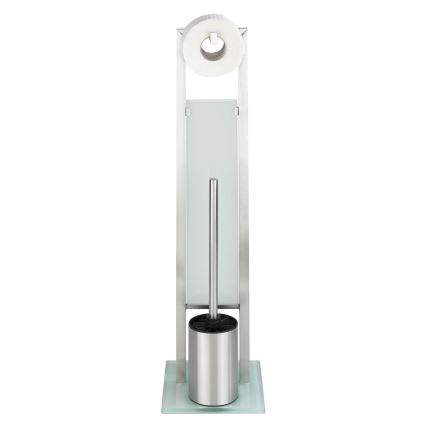WENKO 21564100 - Cepillo de inodoro RIVALTA 18x70 cm en acero inoxidable, plateado/blanco/negro
