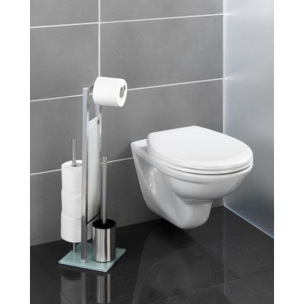 WENKO 21564100 - Cepillo de inodoro RIVALTA 18x70 cm en acero inoxidable, plateado/blanco/negro