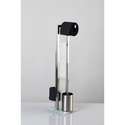 WENKO 21564100 - Cepillo de inodoro RIVALTA 18x70 cm en acero inoxidable, plateado/blanco/negro