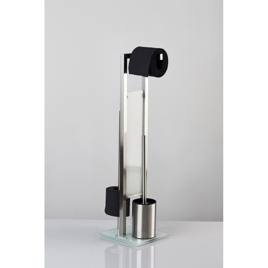 WENKO 21564100 - Cepillo de inodoro RIVALTA 18x70 cm en acero inoxidable, plateado/blanco/negro