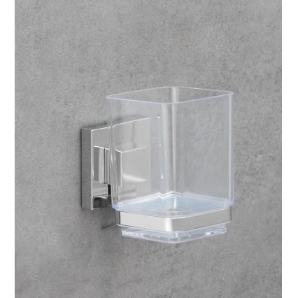 WENKO 22680100 -Vaso VACUUM-LOC QUADRO ED 7,5x10 cm plateado/cromo brillante/transparente