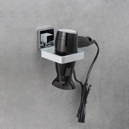 WENKO 22682100 -Soporte para secador de pelo VACUUM-LOC QUADRO ED 13,5x14 cm plateado/cromo