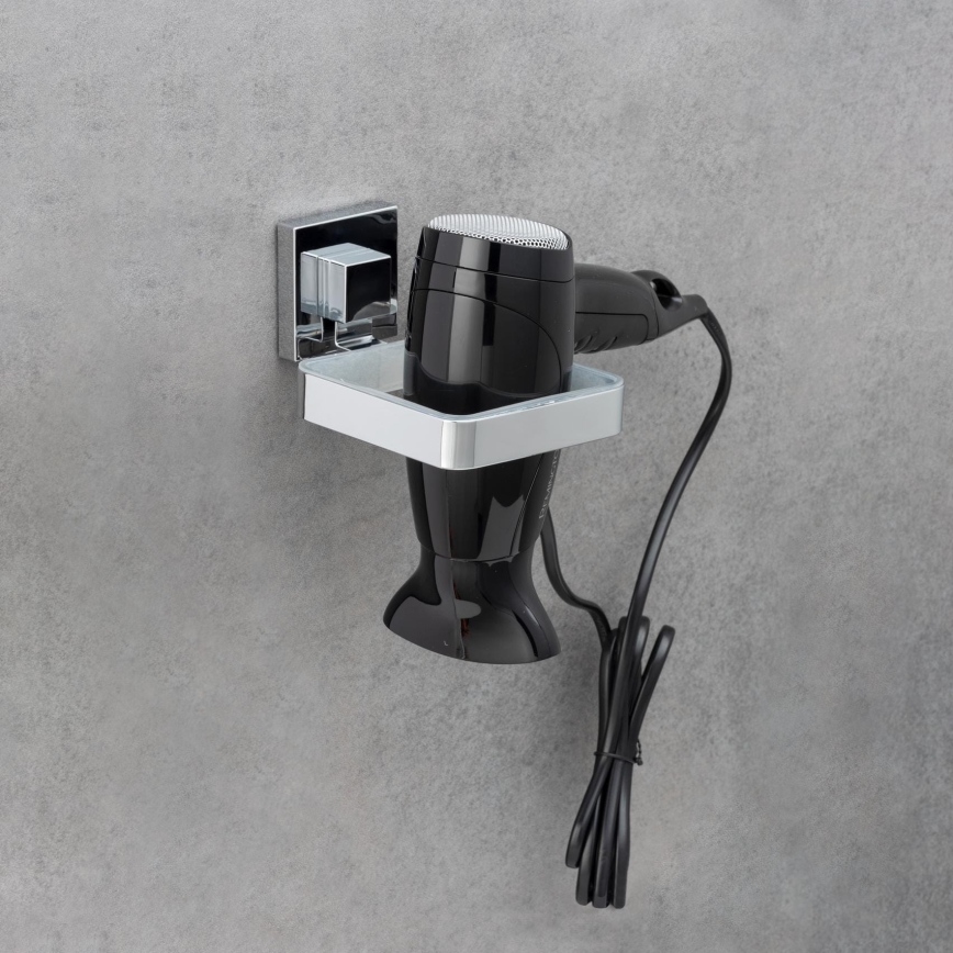 WENKO 22682100 -Soporte para secador de pelo VACUUM-LOC QUADRO ED 13,5x14 cm plateado/cromo