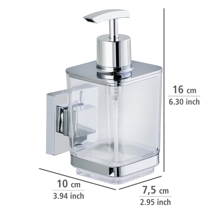 WENKO 22683100-Dispensador de jabón VACUUM-LOC QUADRO ED 7,5x16 cm plateado/cromado brillante