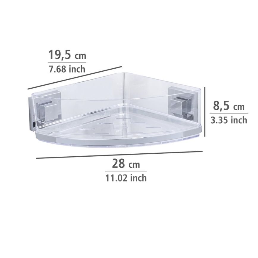 WENKO 22686100-Repisa de esquina VACUUM-LOC QUADRO ED 28x19,5 cm plateada/transparente