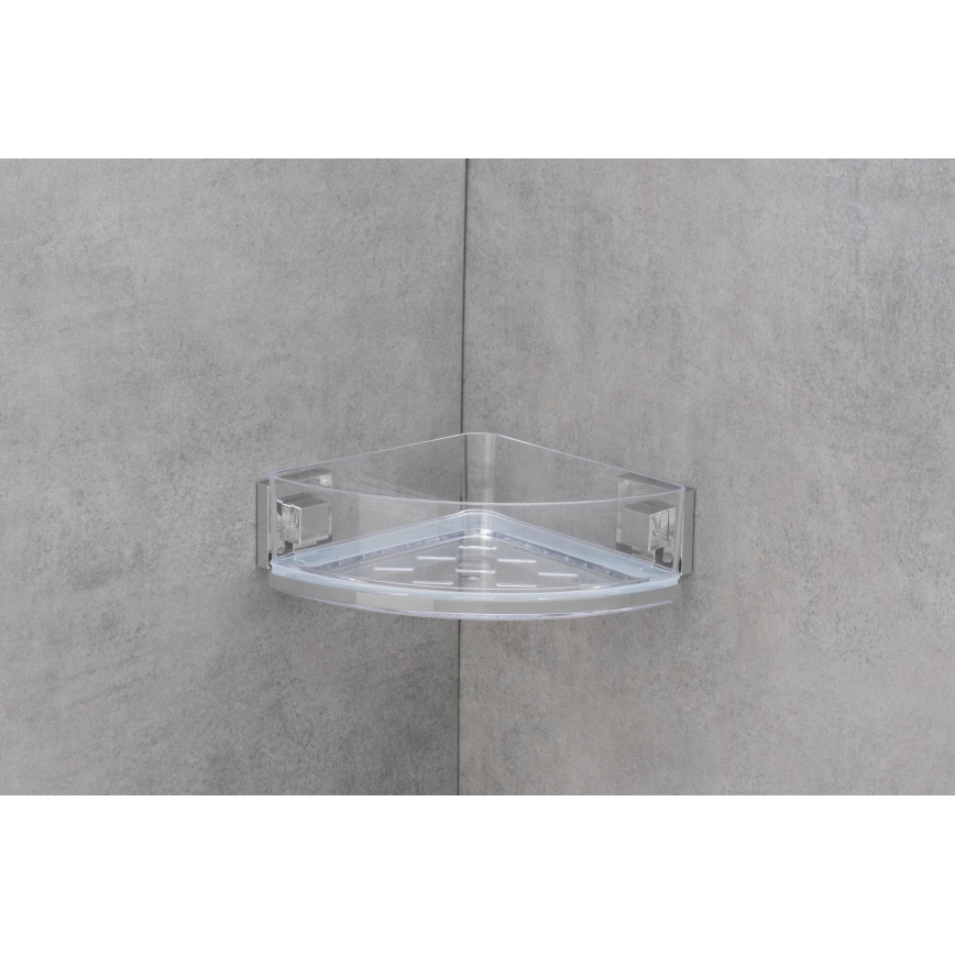 WENKO 22686100-Repisa de esquina VACUUM-LOC QUADRO ED 28x19,5 cm plateada/transparente