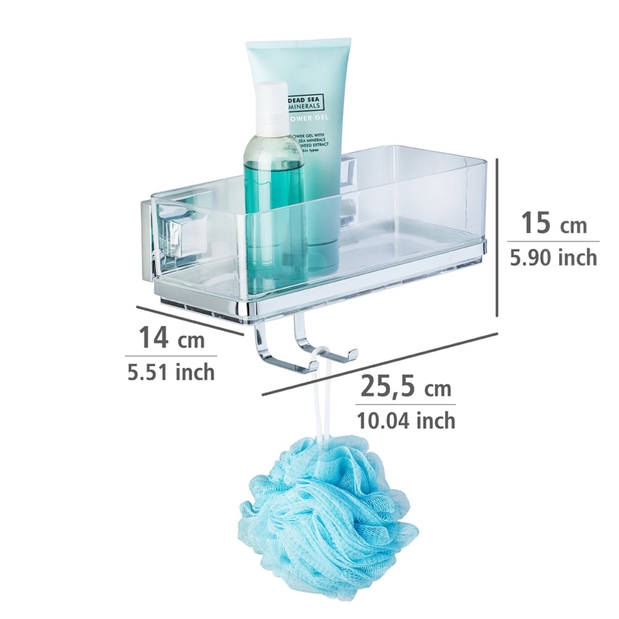WENKO 22694100-Repisa VACUUM-LOC QUADRO ED 25,5x15 cm plateada/cromo brillante/transparente