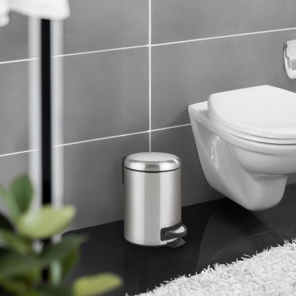 WENKO 22702100 - Cubo de basura LEMAN 17x25 cm acero inoxidable/satinado/negro