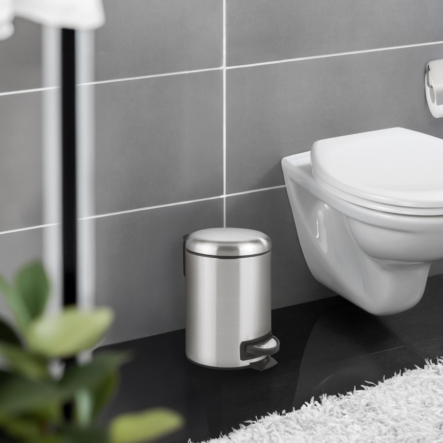 WENKO 22702100 - Cubo de basura LEMAN 17x25 cm acero inoxidable/satinado/negro