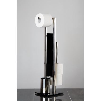 WENKO 22983100 - Cepillo de inodoro RIVALTA 18x70 cm acero inoxidable/plateado/negro