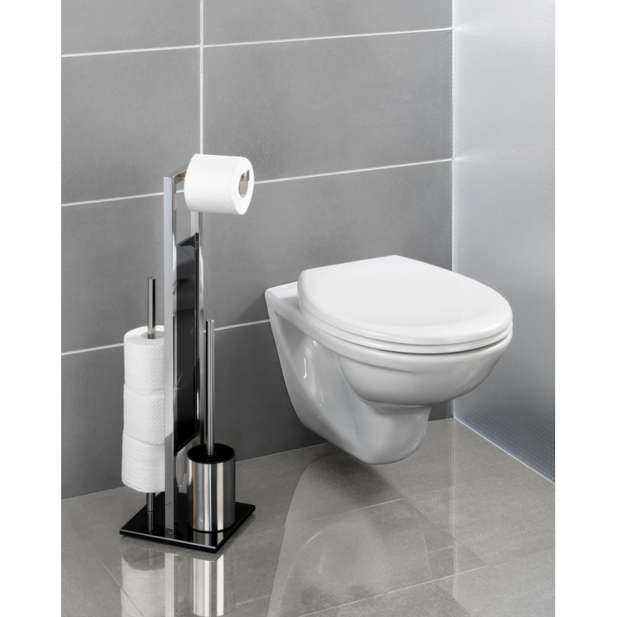 WENKO 22983100 - Cepillo de inodoro RIVALTA 18x70 cm acero inoxidable/plateado/negro