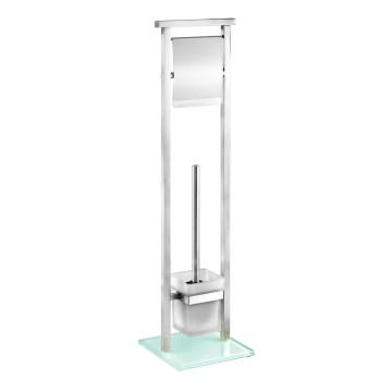 WENKO 22992100 - Escobilla de WC DEBAR 18x73 cm acero inoxidable satinado/blanco