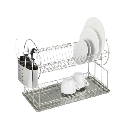 WENKO 2329100 - Escurridor de platos DUO 21x33 cm, acero inoxidable/plateado