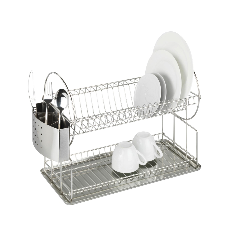 WENKO 2329100 - Escurridor de platos DUO 21x33 cm, acero inoxidable/plateado