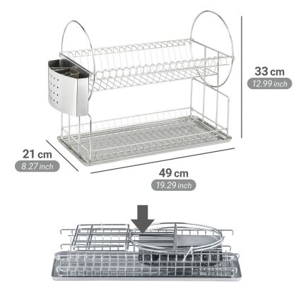 WENKO 2329100 - Escurridor de platos DUO 21x33 cm, acero inoxidable/plateado