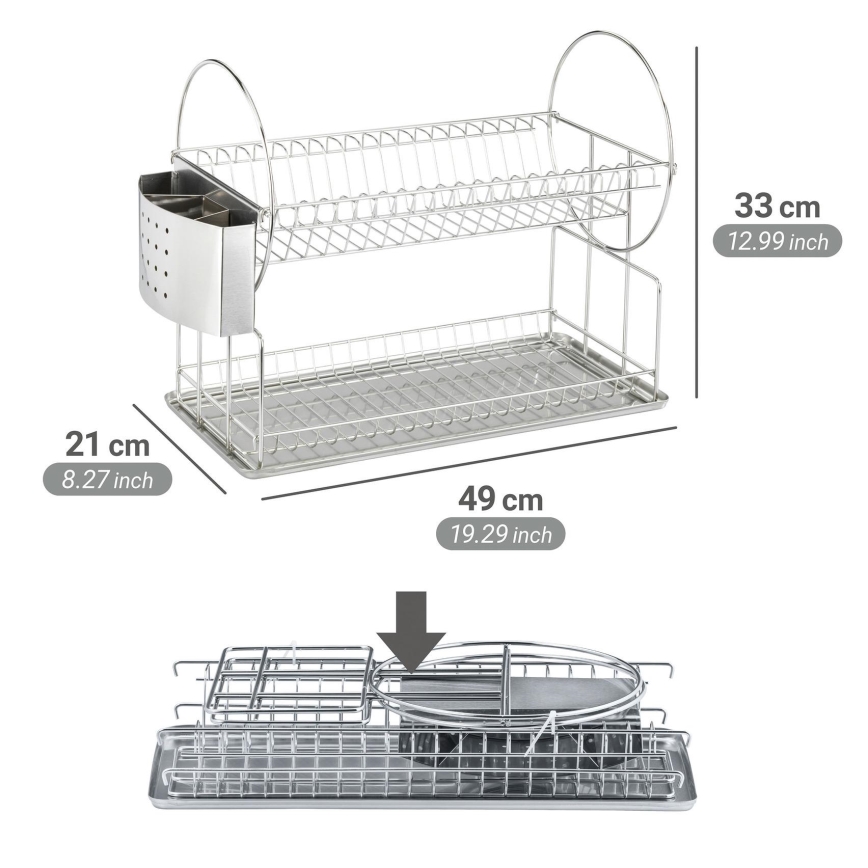 WENKO 2329100 - Escurridor de platos DUO 21x33 cm, acero inoxidable/plateado