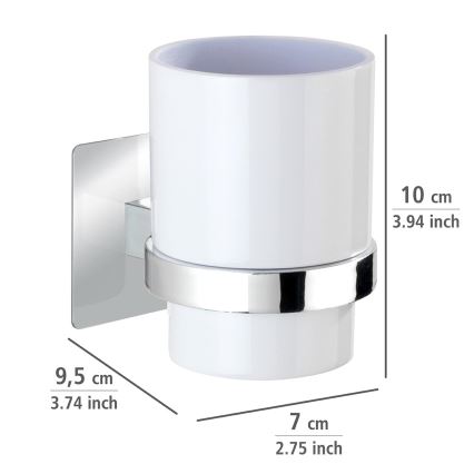 WENKO 23847800-Vaso para cepillos de dientes TURBO-LOC QUADRO ED. 7x9,5 cm cromo brillante/blanco