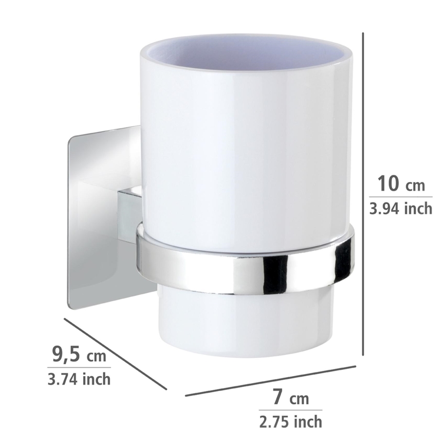 WENKO 23847800-Vaso para cepillos de dientes TURBO-LOC QUADRO ED. 7x9,5 cm cromo brillante/blanco