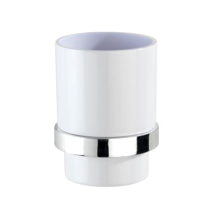 WENKO 23847800-Vaso para cepillos de dientes TURBO-LOC QUADRO ED. 7x9,5 cm cromo brillante/blanco