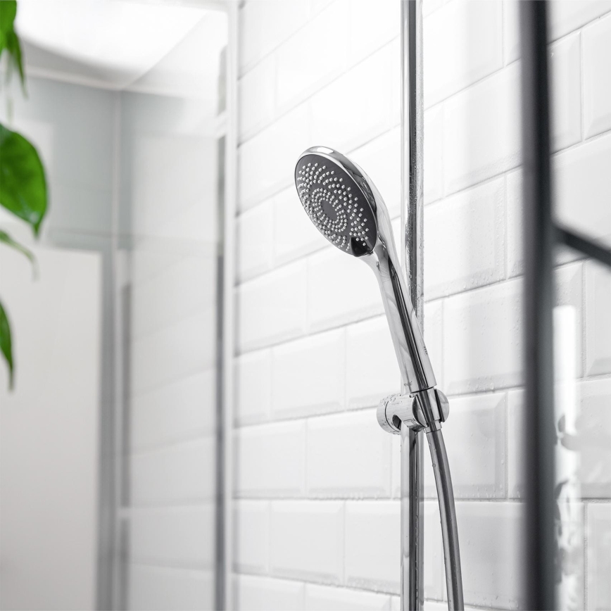 WENKO 23993100 - Cabezal de ducha SISTEMA DE AHORRO DE AGUA 11x11 cm cromo brillante/blanco/gris