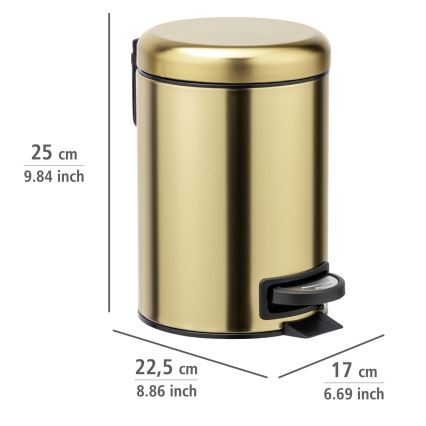 WENKO 24009800 - Papelera LEMAN 17x25 cm acero inoxidable/dorado/negro