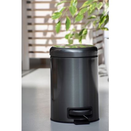WENKO 24035100 - Papelera LEMAN 17 x 25 cm acero inoxidable/negro