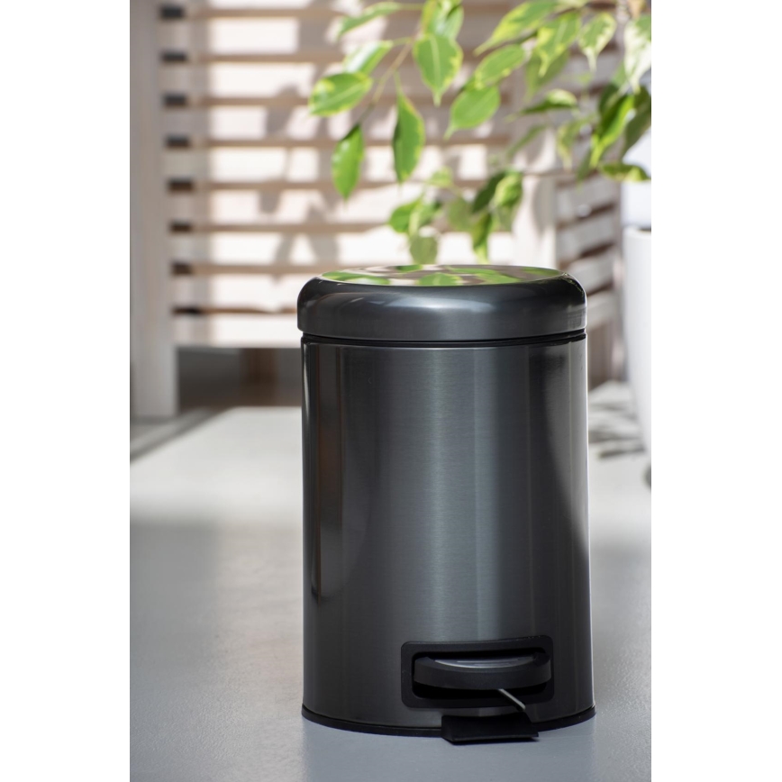WENKO 24035100 - Papelera LEMAN 17 x 25 cm acero inoxidable/negro