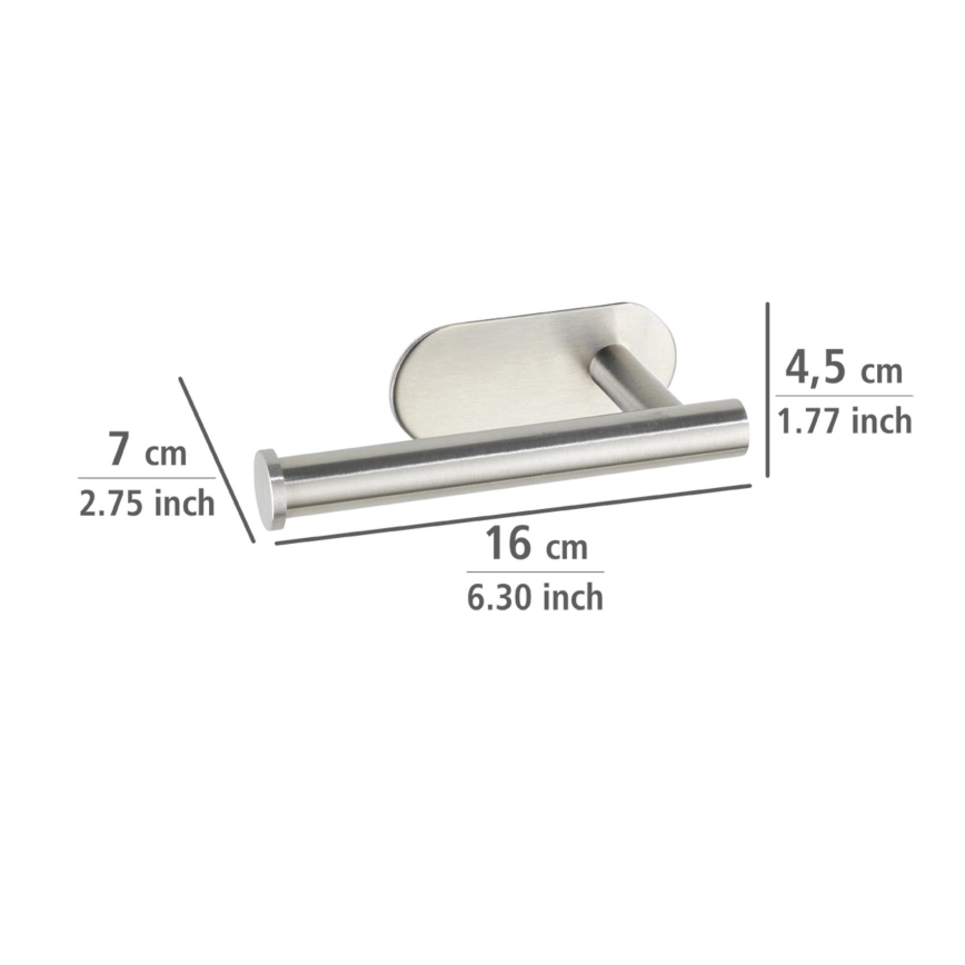 WENKO 24166100 - Portarrollos para papel higiénico TURBO-LOC OREA MATT 16x7 cm acero inoxidable/plateado