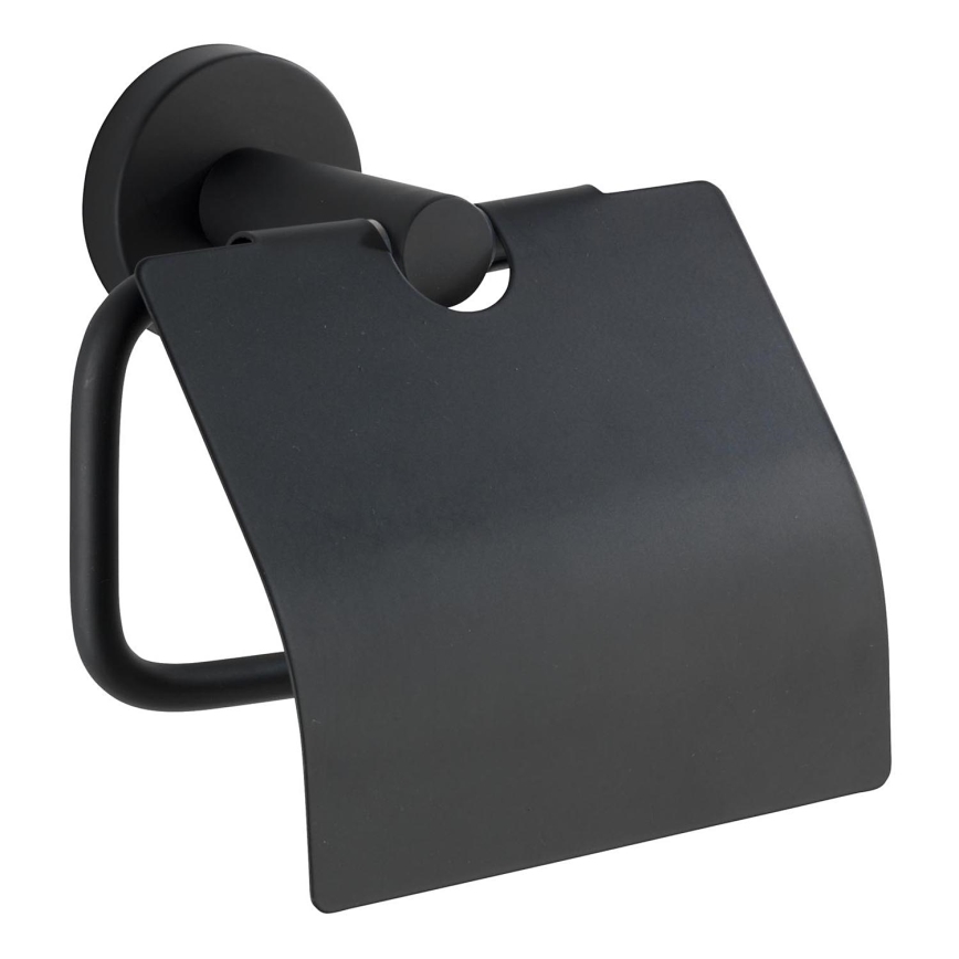 WENKO 24241100-Soporte para papel higiénico BOSIO BLACK 15x13,5 cm acero inoxidable/plateado