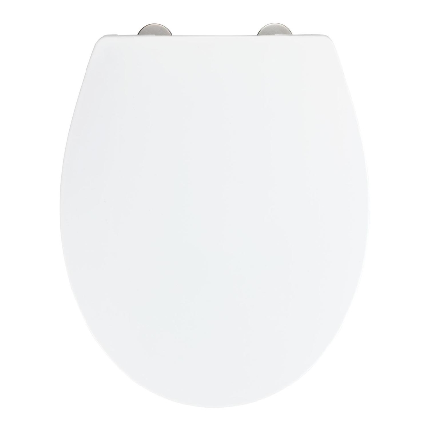 WENKO 24516100 Asiento de inodoro, resistente hasta 300/350 kg, 37 x 44,5 cm, blanco/plateado