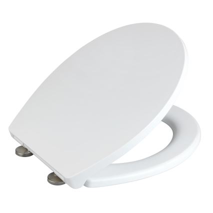WENKO 24516100 Asiento de inodoro, resistente hasta 300/350 kg, 37 x 44,5 cm, blanco/plateado