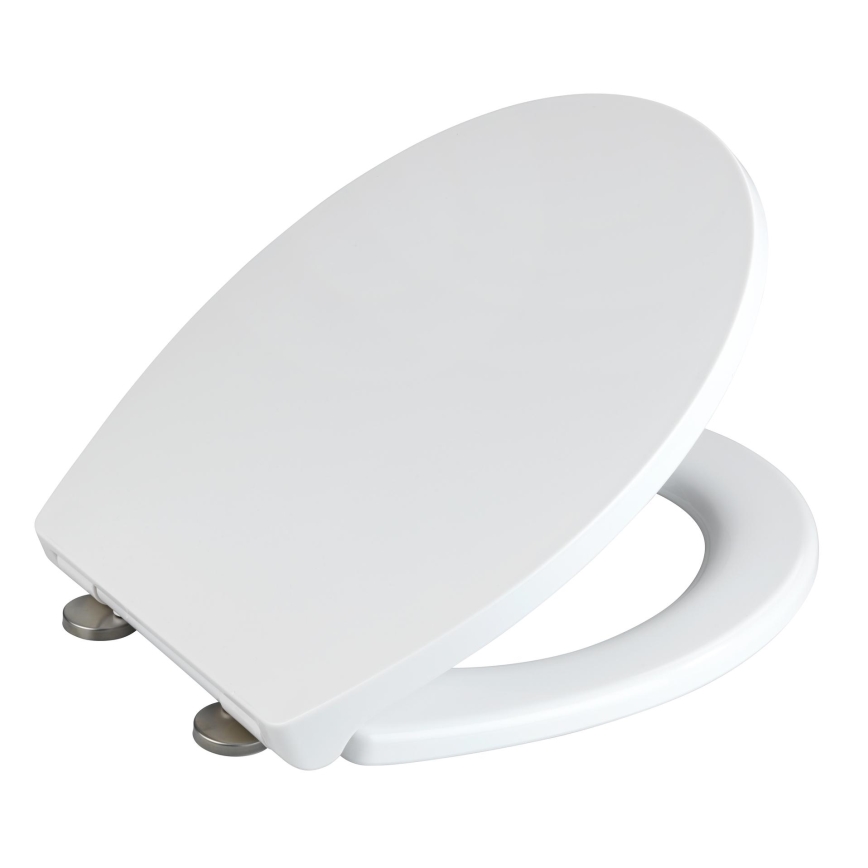 WENKO 24516100 Asiento de inodoro, resistente hasta 300/350 kg, 37 x 44,5 cm, blanco/plateado