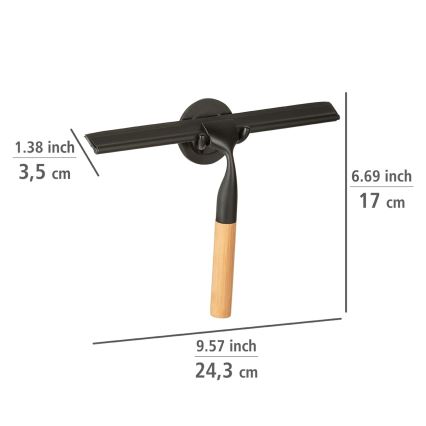 WENKO 24834100 - Limpiacristales de bambú 24,5x17 cm acero inoxidable/negro/marrón
